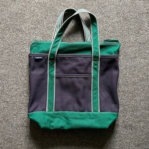 Vintage Lands End Canvas Tote Bag Blue Green Boat Beach Tote Shoulder Travel Bag